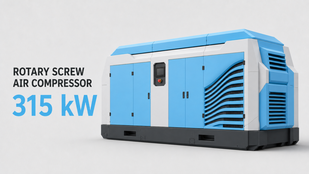 Compresseur d’air à vis à fréquence variable et à aimants permanents, refroidi par huile et par air, de 315 kW