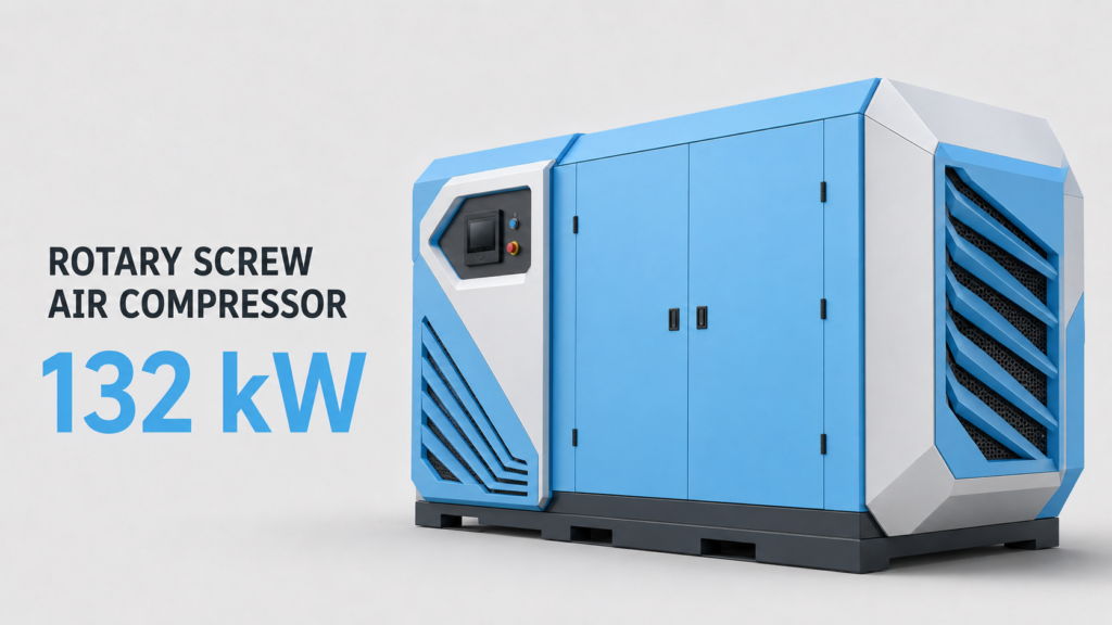Compresseur d’air à vis à fréquence variable à aimants permanents, refroidi par huile et par air, de 132 kW